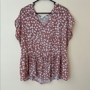 Pink Flutter Sleeve Smocked Peplum Blouse